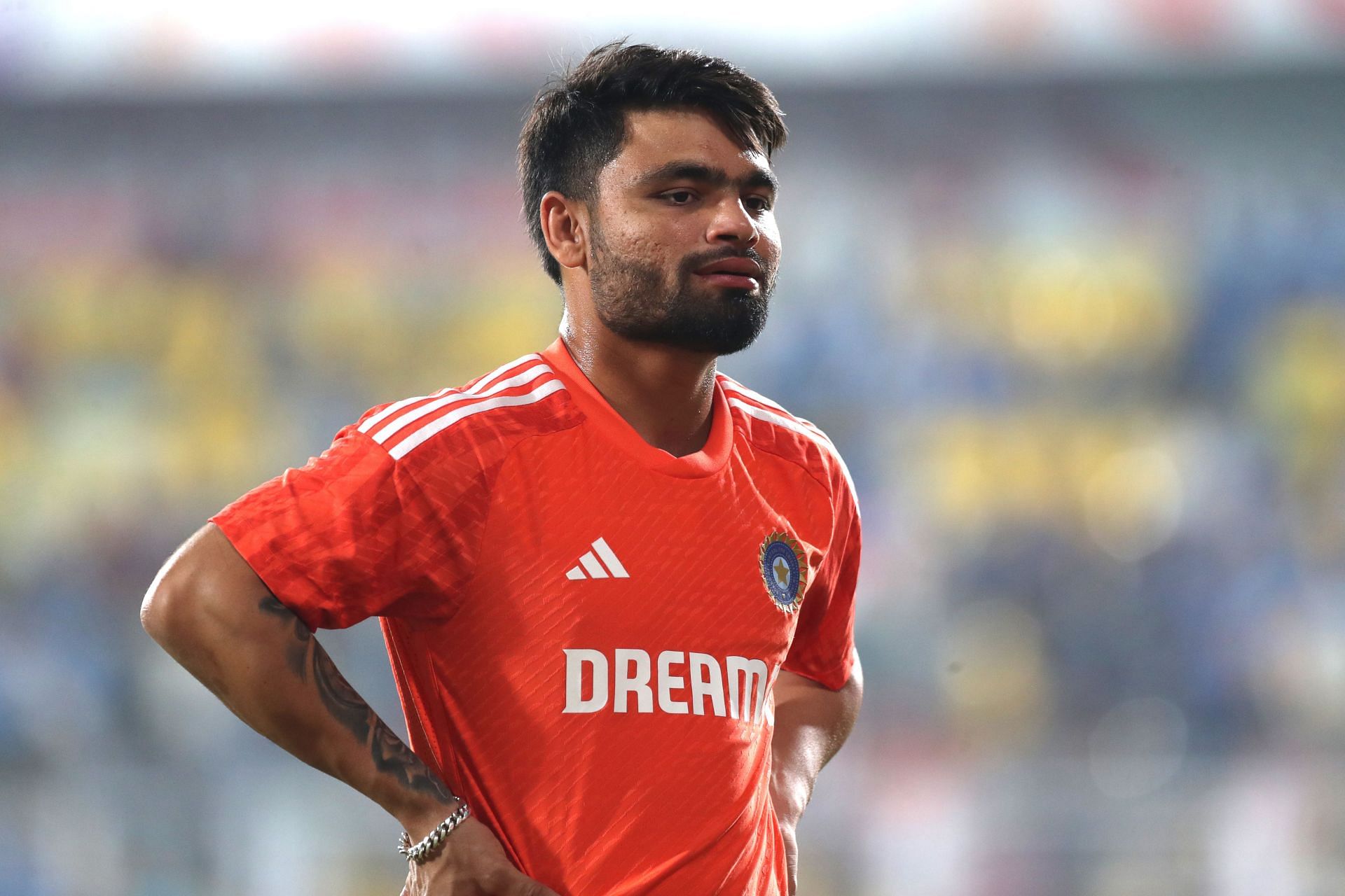 Rinku Singh looks on: India v Australia - T20I Series: Game 3